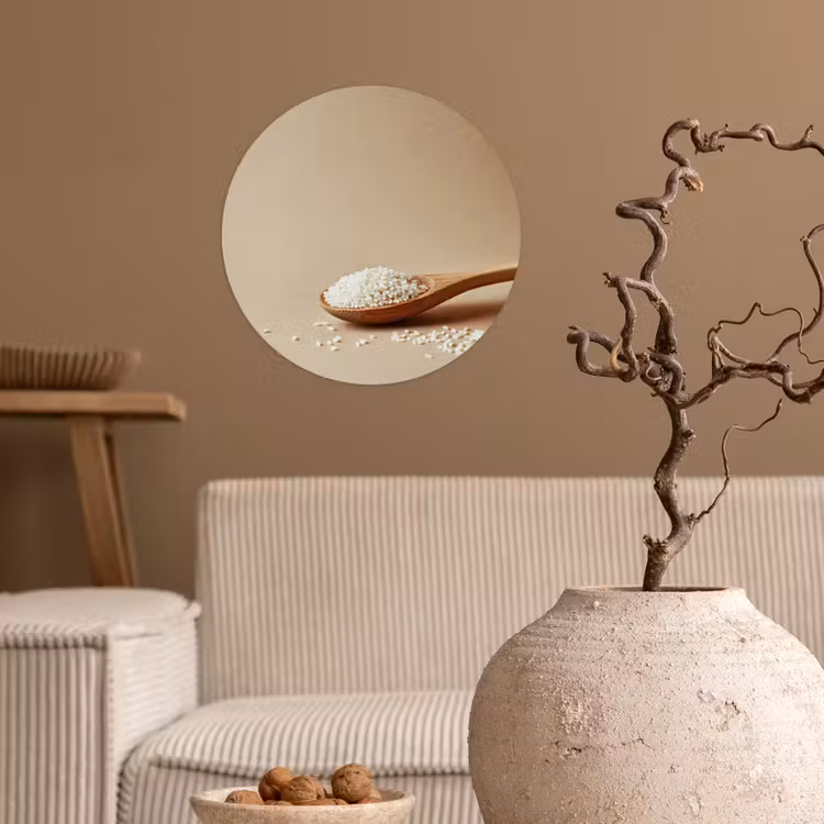 Lepel - Rijst - Hout - Beige Wandcirkel behangsticker klein -sfeer1