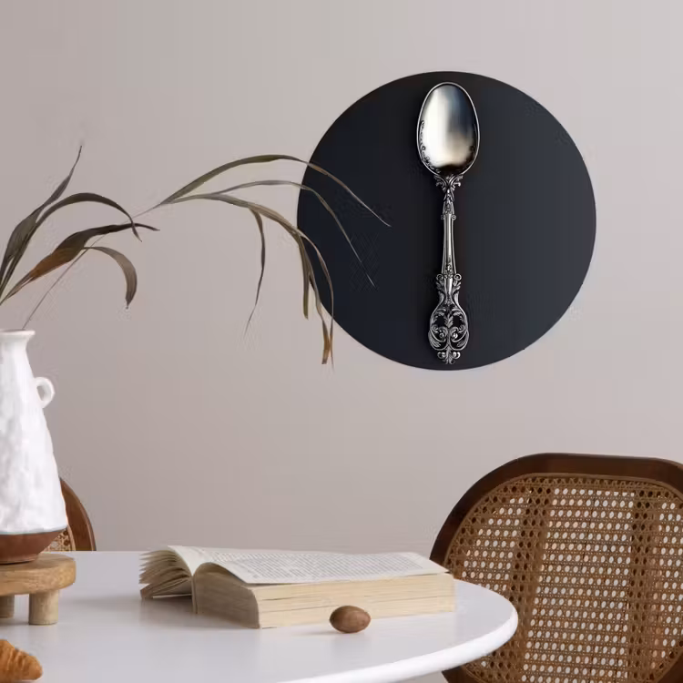 Lepel - Zilver - Metaal Wandcirkel behangsticker klein -sfeer3