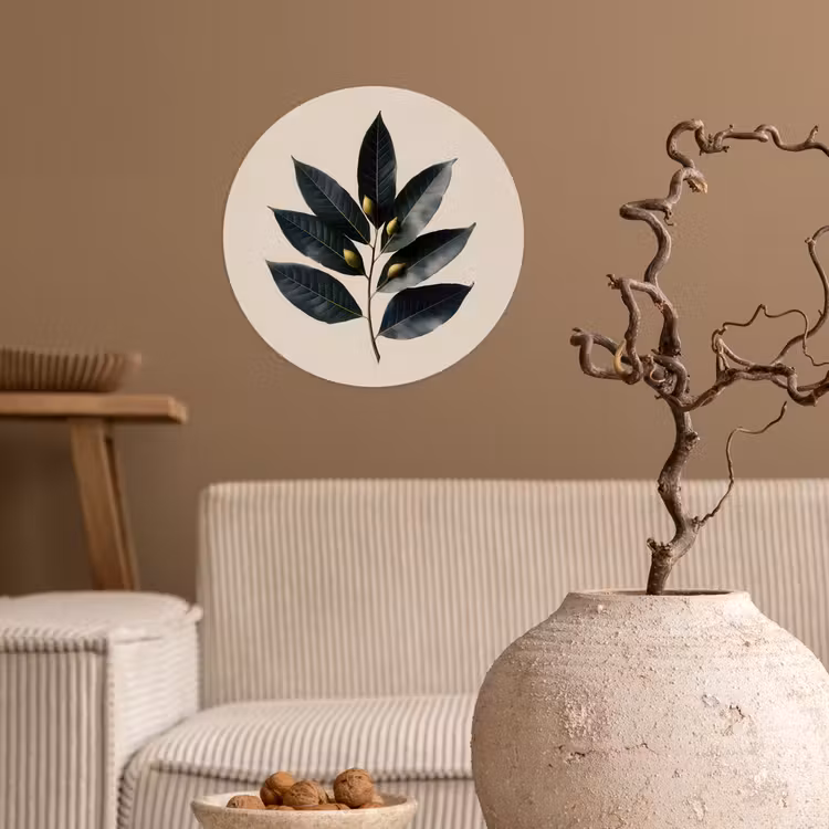Laurierbladeren - Bloemknoppen - subtiel Wandcirkel behangsticker klein -sfeer1