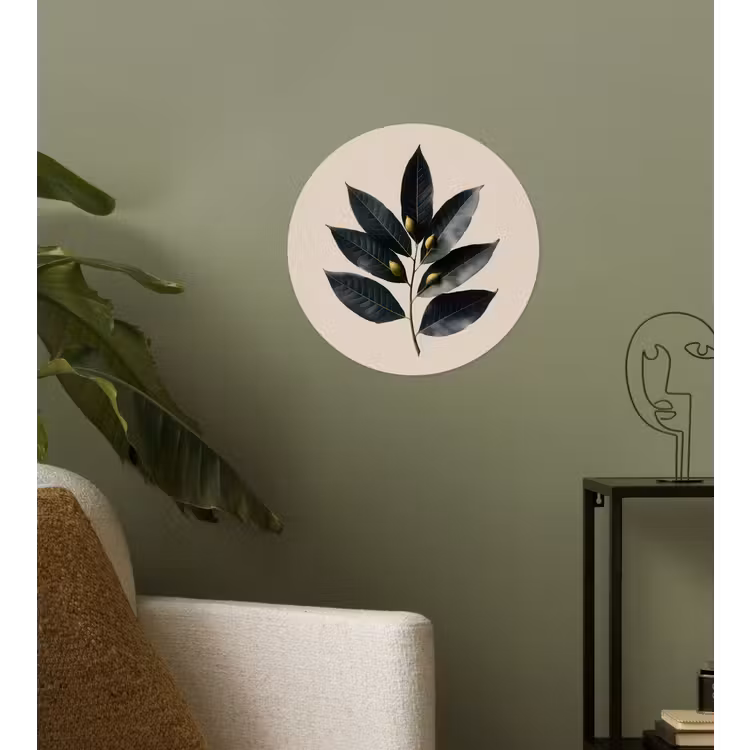 Laurierbladeren - Bloemknoppen - subtiel Wandcirkel behangsticker klein -sfeer2