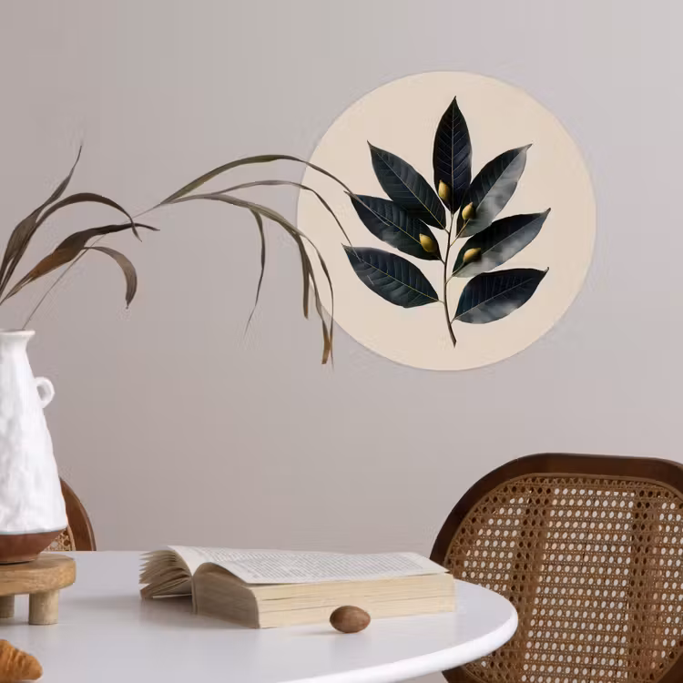 Laurierbladeren - Bloemknoppen - subtiel Wandcirkel behangsticker klein -sfeer3