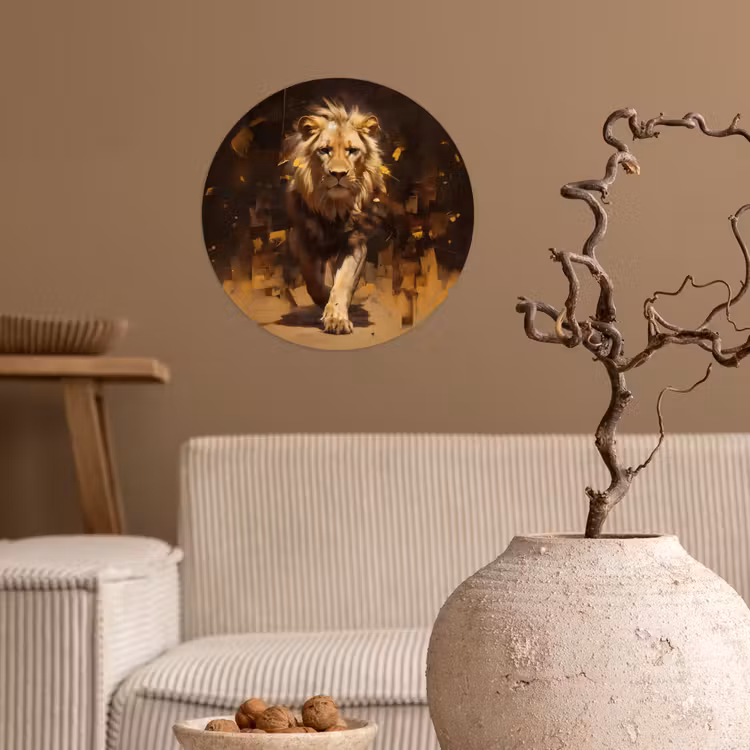 Leeuw - Geschilderd - Abstract - Goud Wandcirkel behangsticker klein -sfeer1