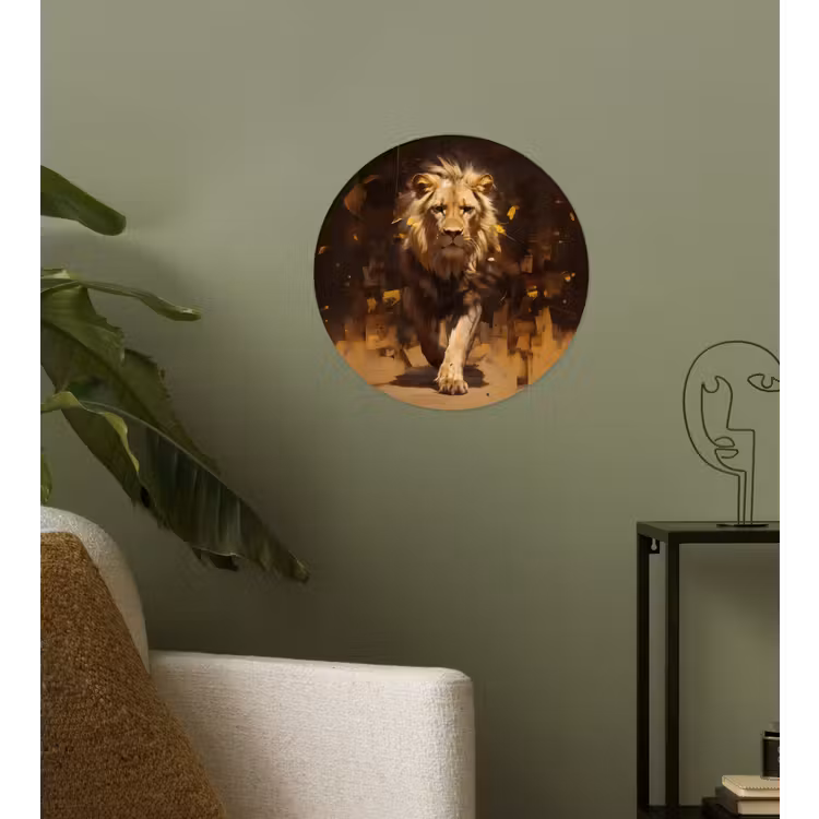Leeuw - Geschilderd - Abstract - Goud Wandcirkel behangsticker klein -sfeer2