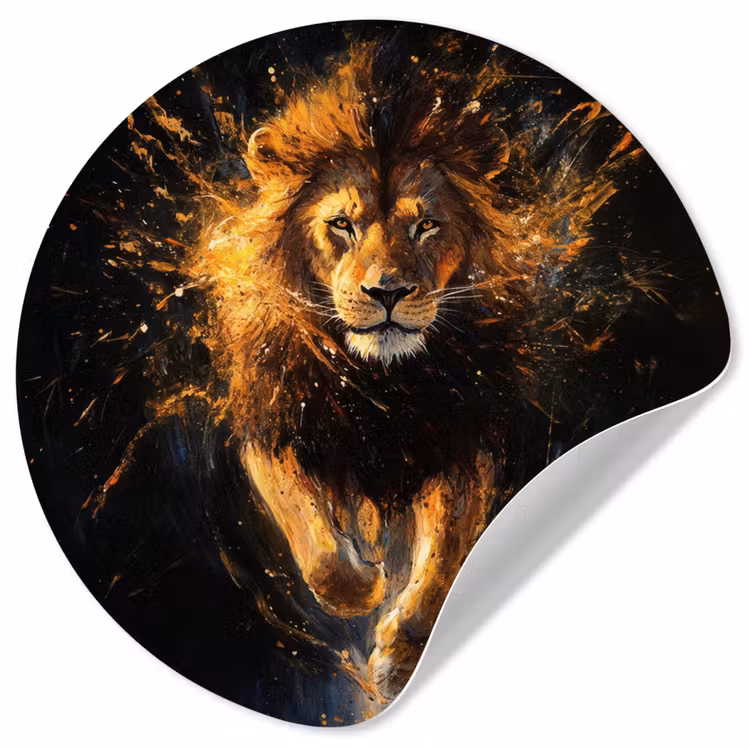 Leeuw - Zwart - Oranje - Verf Wandcirkel behangsticker klein -3d