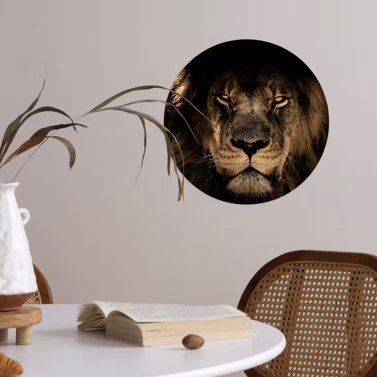 Leeuw - Dieren - Zwart - Portret Wandcirkel behangsticker klein -sfeer3