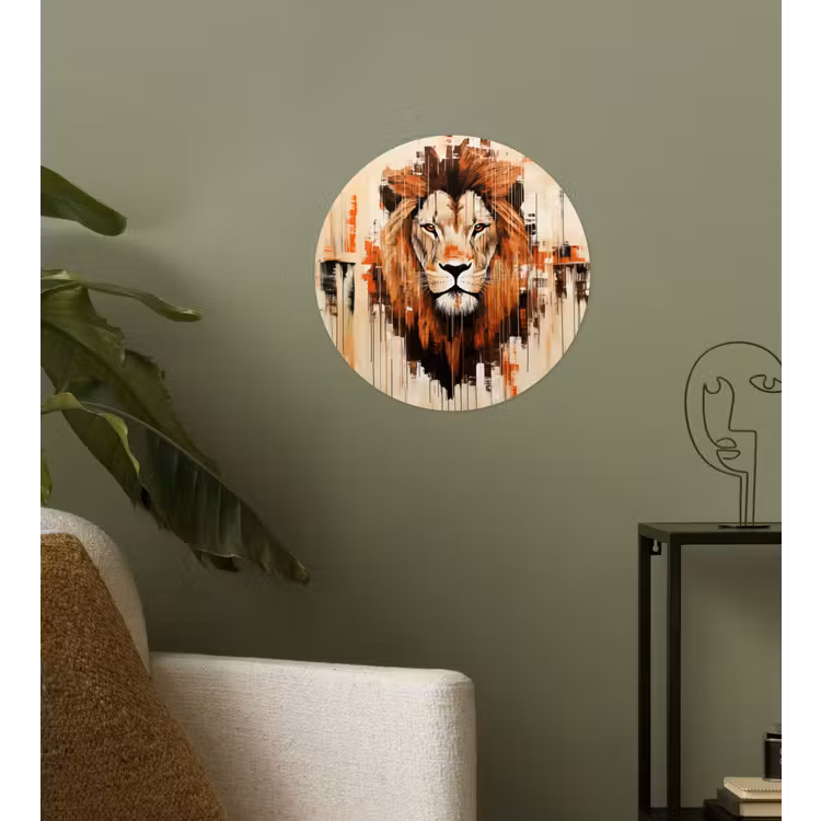 Leeuwenkop - Lijnen - Crème Wandcirkel behangsticker klein -sfeer2