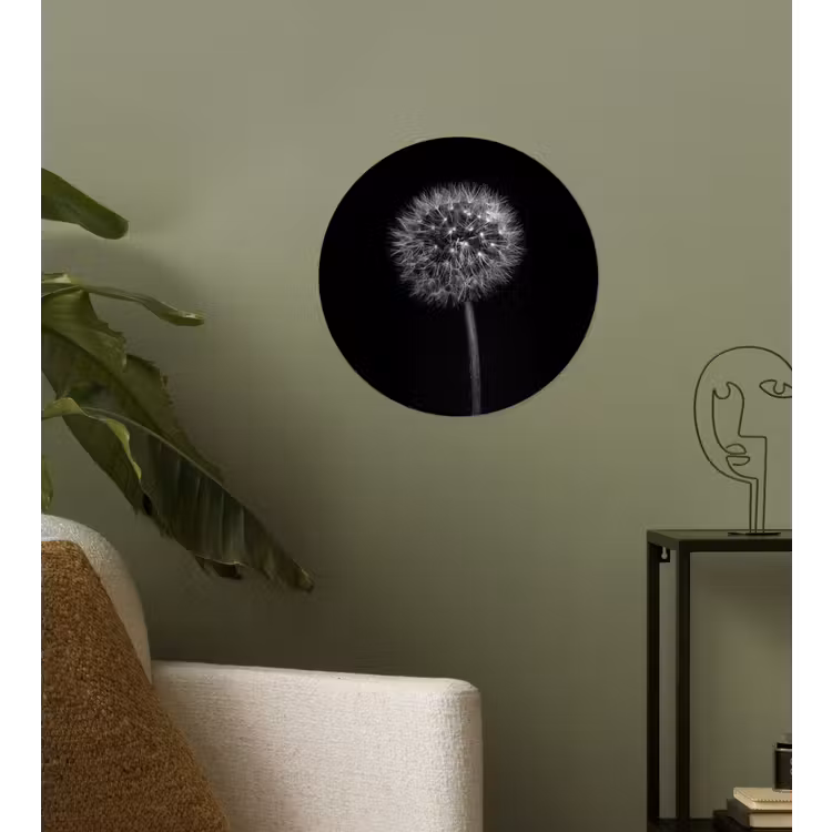 Paardenbloem - Zwart - Bloemen - Botanisch Wandcirkel behangsticker klein -sfeer2