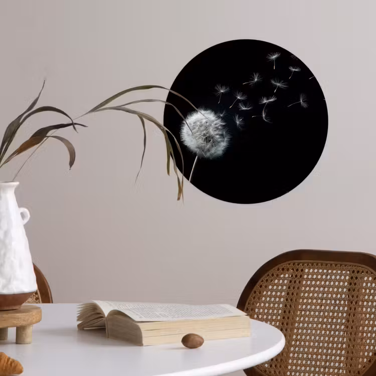 Paardenbloem - Zwart - Natuur Wandcirkel behangsticker klein -sfeer3