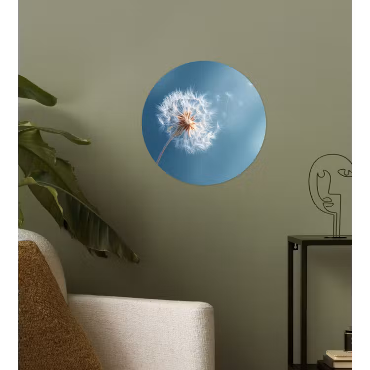 Paardenbloem - Wind - Blauw Wandcirkel behangsticker klein -sfeer2