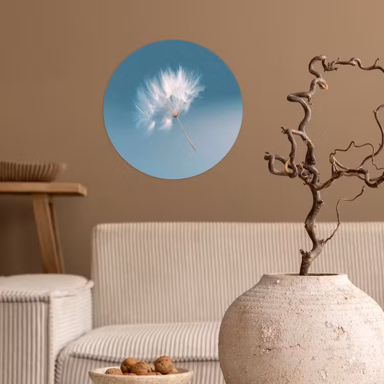 Paardenbloempluisje - Blauw - Lucht Wandcirkel behangsticker klein -sfeer1