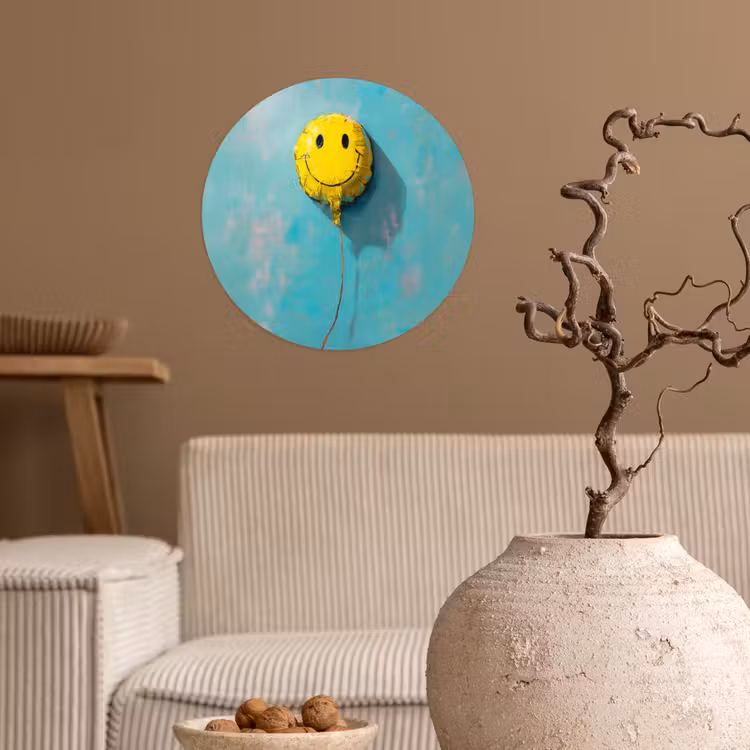 Ballon - Geel - Smiley Wandcirkel behangsticker klein -sfeer1