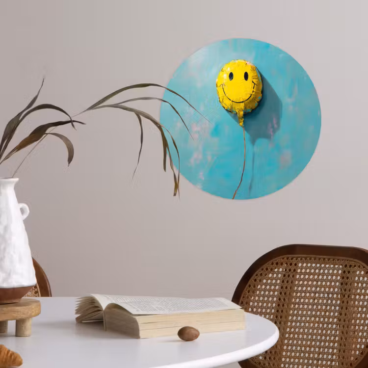 Ballon - Geel - Smiley Wandcirkel behangsticker klein -sfeer3