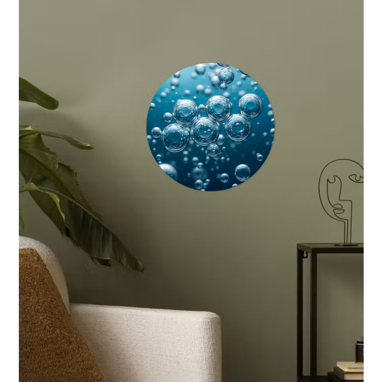 Luchtbellen - Dynamisch - Blauw Wandcirkel behangsticker klein -sfeer2