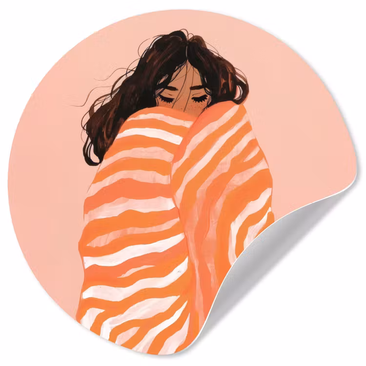 Meisje - Deken - Gestreept - Oranje Wandcirkel behangsticker klein -3d