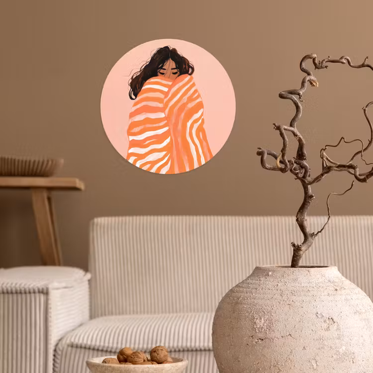 Meisje - Deken - Gestreept - Oranje Wandcirkel behangsticker klein -sfeer1
