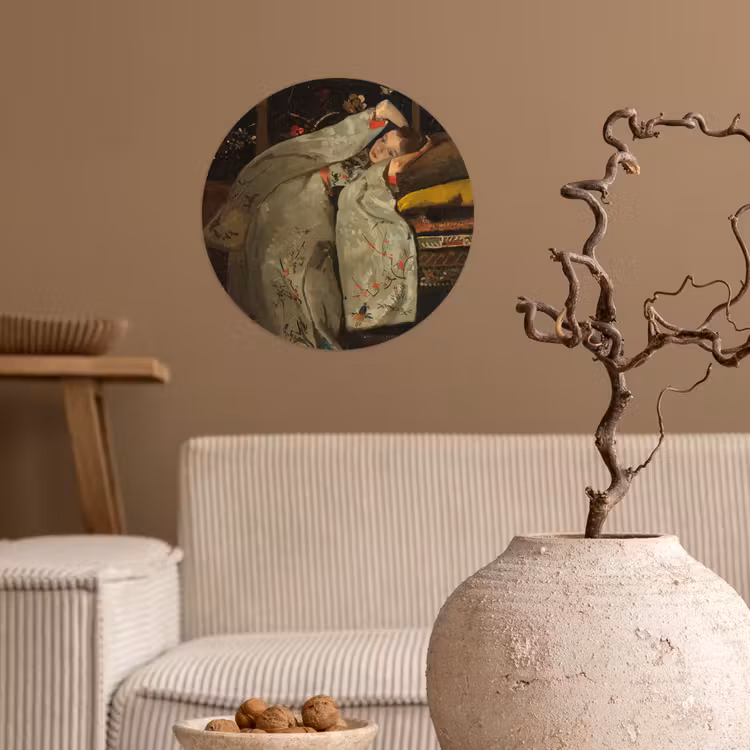 Meisje in witte kimono - Schilderij van George Hendrik Breitner Wandcirkel behangsticker klein -sfeer1