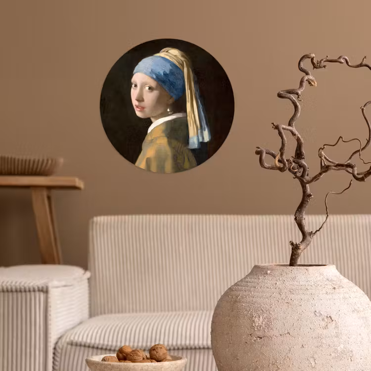 Meisje met de parel - Schilderij - Oude meesters - Vermeer Wandcirkel behangsticker klein -sfeer1
