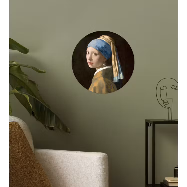 Meisje met de parel - Schilderij - Oude meesters - Vermeer Wandcirkel behangsticker klein -sfeer2