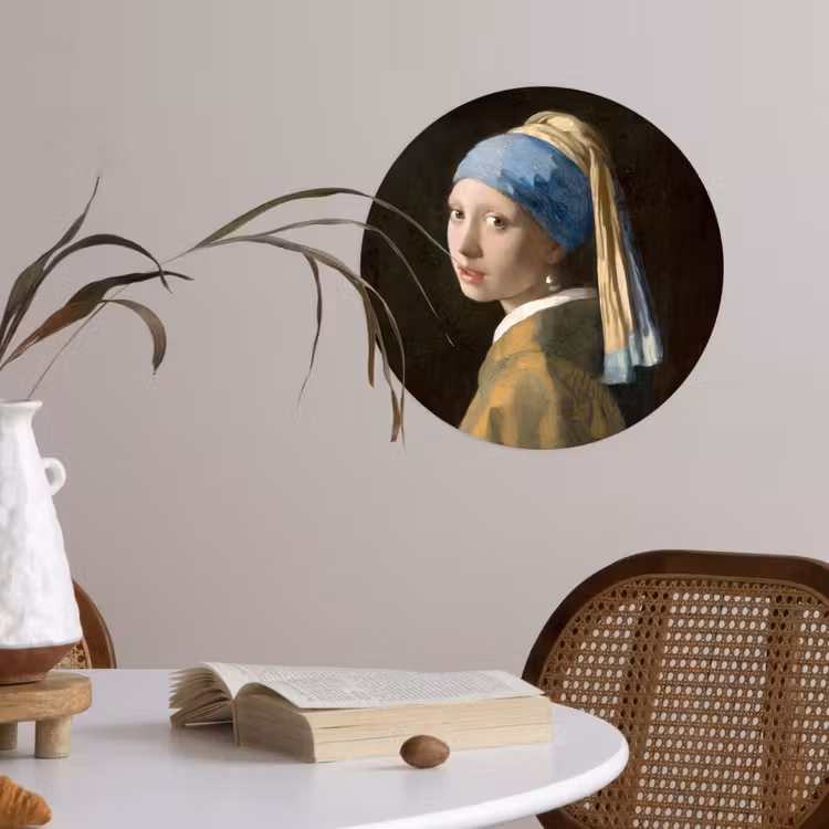 Meisje met de parel - Schilderij - Oude meesters - Vermeer Wandcirkel behangsticker klein -sfeer3