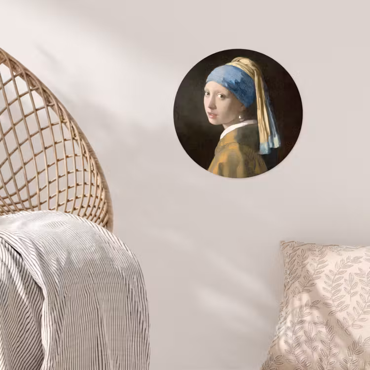 Meisje met de parel - Schilderij - Oude meesters - Vermeer Wandcirkel behangsticker klein -sfeer4