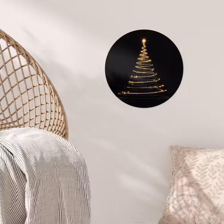 Magisch - Kerstboom - Lichtspiralen - Zwart Wandcirkel behangsticker klein -sfeer4