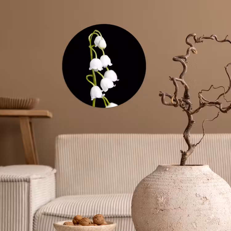 Lelietjes van dalen - Bloemen - Zwart - Flora Wandcirkel behangsticker klein -sfeer1