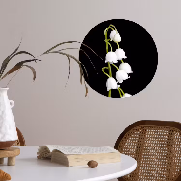 Lelietjes van dalen - Bloemen - Zwart - Flora Wandcirkel behangsticker klein -sfeer3