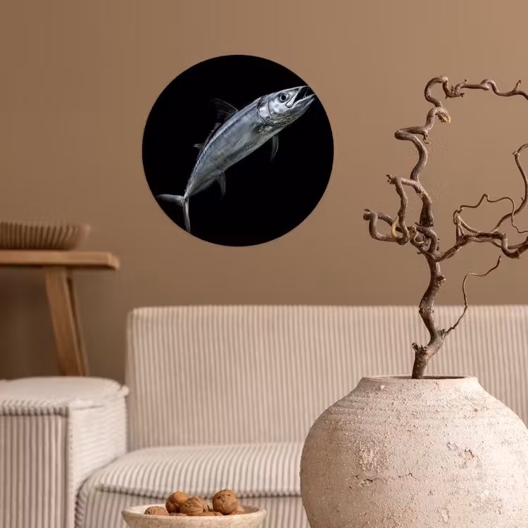 Makreel - Vis - Zwart Wandcirkel behangsticker klein -sfeer1