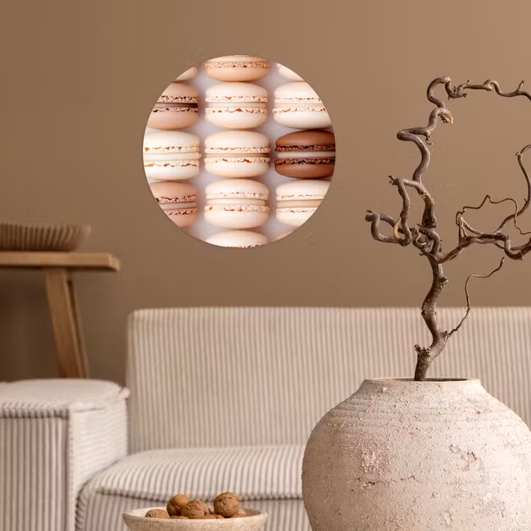 Macarons - Beige - Bruin Wandcirkel behangsticker klein -sfeer1
