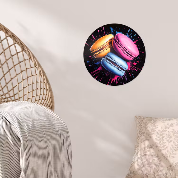Macarons - Dessert - Graffiti - Kleurrijk - Roze - Blauw - Geel Wandcirkel behangsticker klein -sfeer4