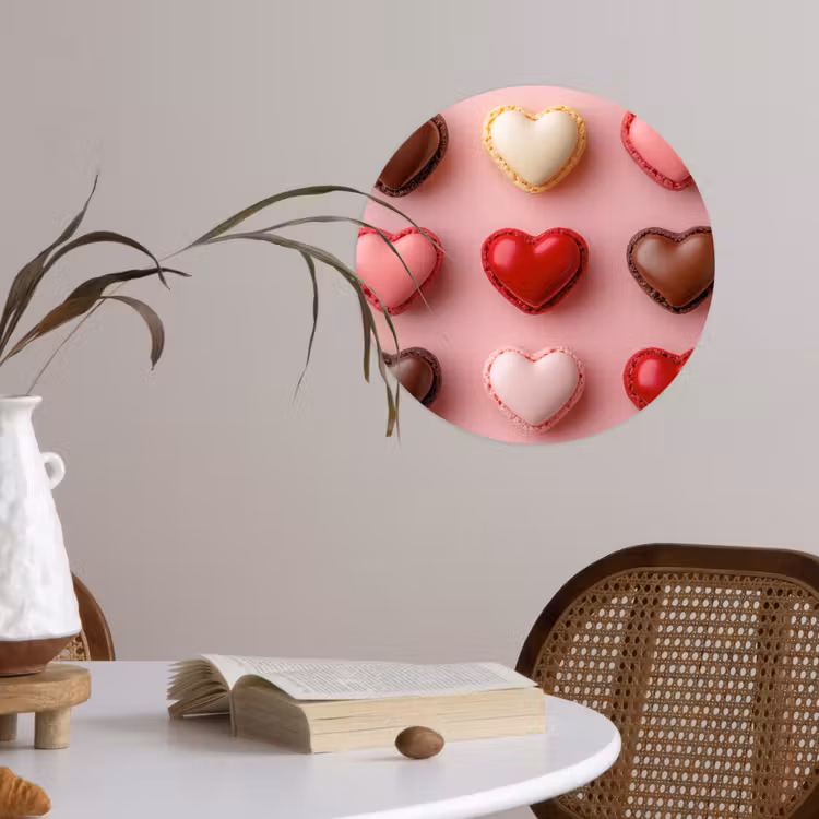 Macarons - Hartjes - Kleurrijk - Roze Wandcirkel behangsticker klein -sfeer3