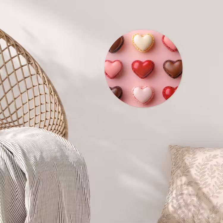 Macarons - Hartjes - Kleurrijk - Roze Wandcirkel behangsticker klein -sfeer4