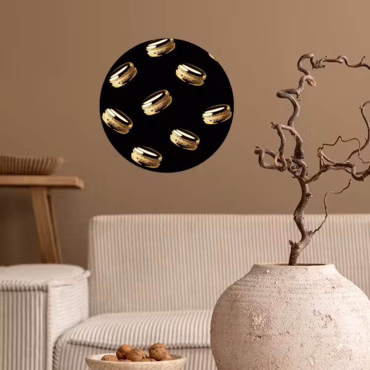 Macarons - Patroon - Goud - Zwart Wandcirkel behangsticker klein -sfeer1