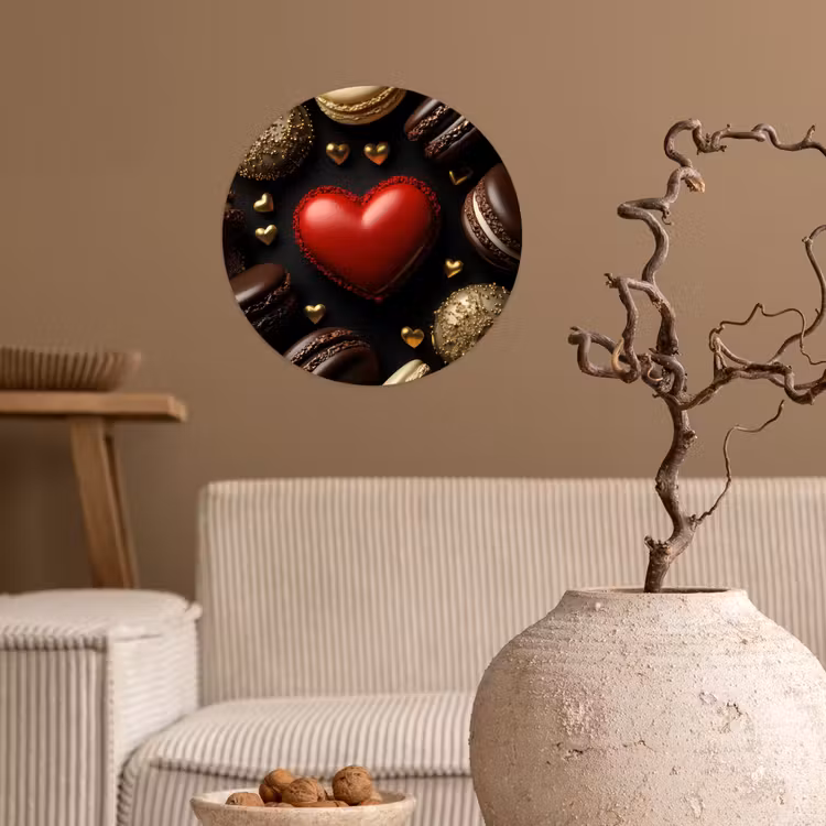 Macarons - Rood - Hart Wandcirkel behangsticker klein -sfeer1