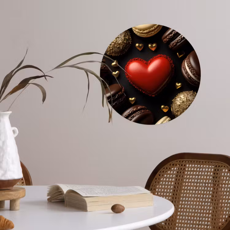 Macarons - Rood - Hart Wandcirkel behangsticker klein -sfeer3
