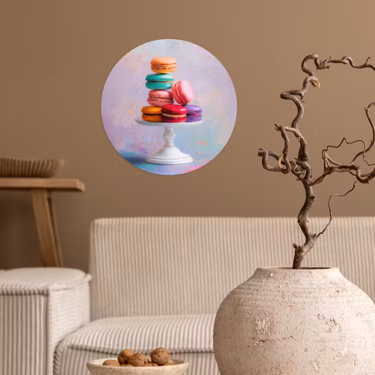 Macarons - Schaal - Pastel - Kleurrijk Wandcirkel behangsticker klein -sfeer1