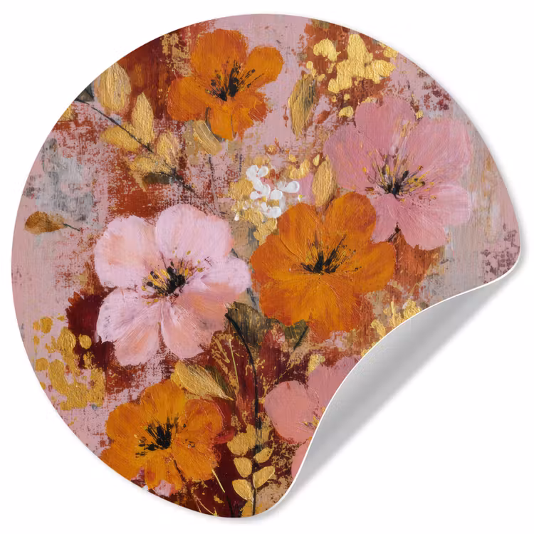 Schilderij - Bloemen - Rustiek - Roze Wandcirkel behangsticker klein -3d