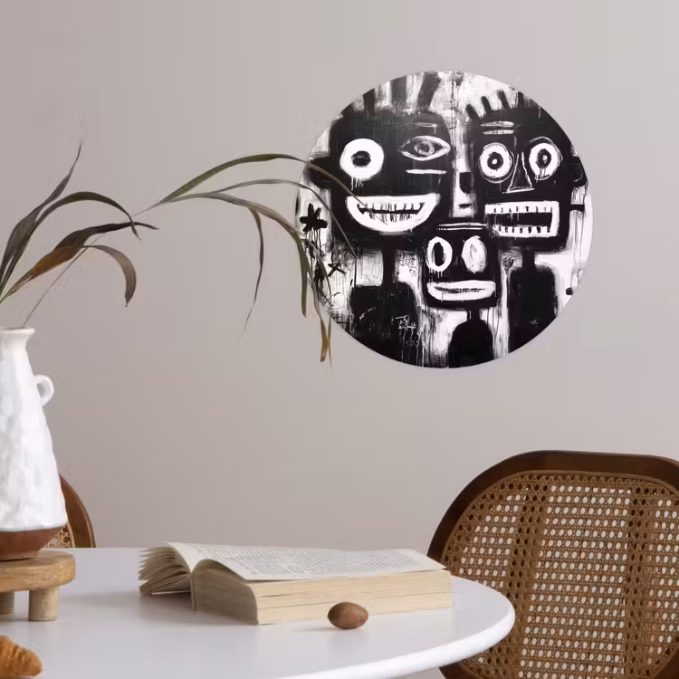 Schilderij - Figuren - Zwart - Abstract Wandcirkel behangsticker klein -sfeer3