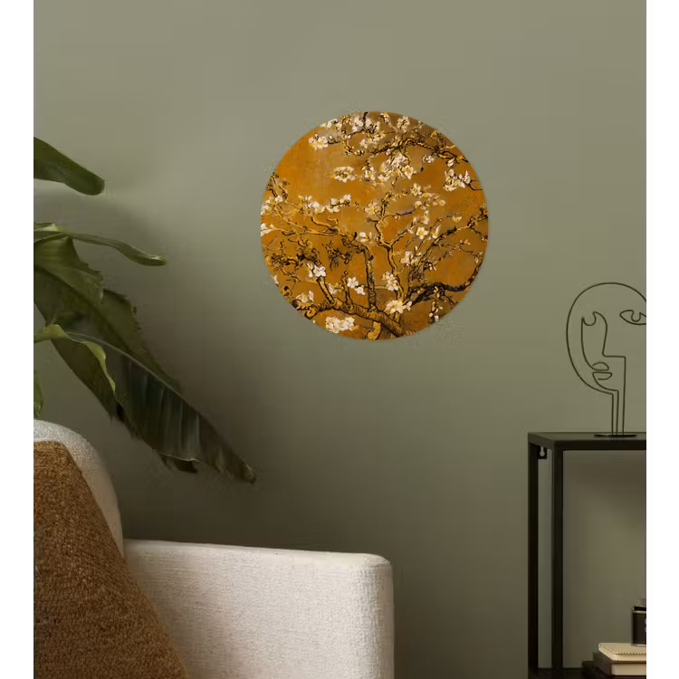 Amandelbloesem - Kunst - Van Gogh - Goud Wandcirkel behangsticker klein -sfeer2