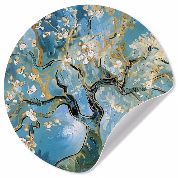 Amandelbloesem boom - Blauw - Abstract Wandcirkel behangsticker klein -3d