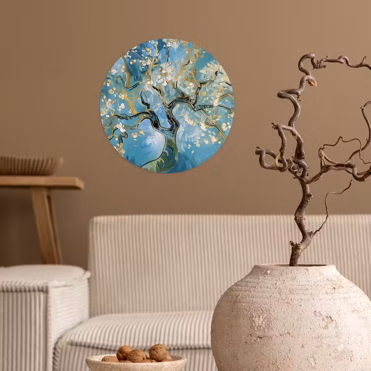 Amandelbloesem boom - Blauw - Abstract Wandcirkel behangsticker klein -sfeer1