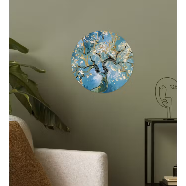 Amandelbloesem boom - Blauw - Abstract Wandcirkel behangsticker klein -sfeer2