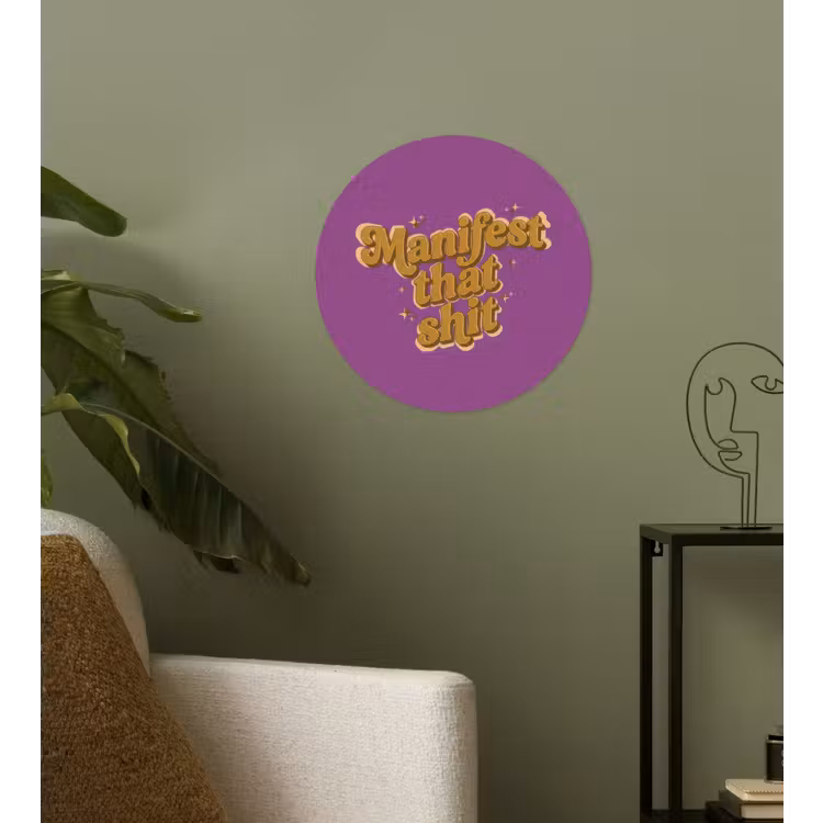 Manifest that shit - Paars - Glitter Wandcirkel behangsticker klein -sfeer2