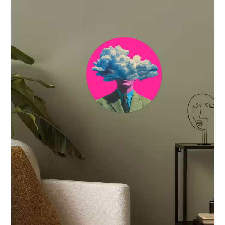 Man - Pak - Wolk - Roze Wandcirkel behangsticker klein -sfeer2