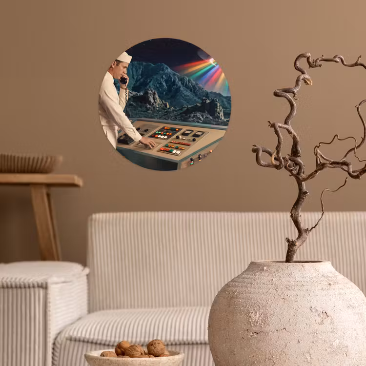 Runde Tapete - Mann – Kontrollraum – Strand - Man - Controlekamer - Strand Wandcirkel behangsticker klein