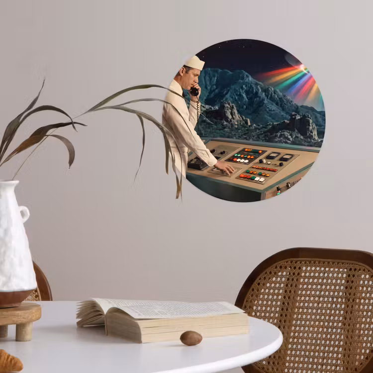 Runde Tapete - Mann – Kontrollraum – Strand - Man - Controlekamer - Strand Wandcirkel behangsticker klein