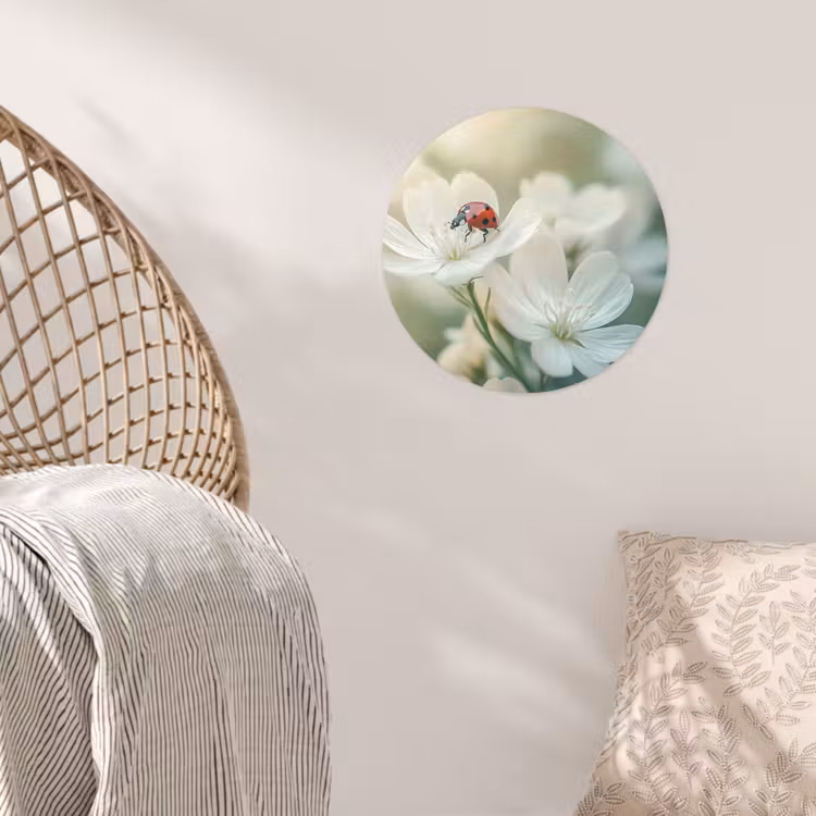 Lieveheersbeestje - Bloemen - Wit Wandcirkel behangsticker klein -sfeer4