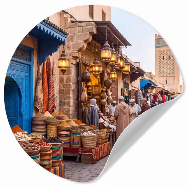 Runde Tapete - Markt – Orientalisch – Farbenfroh - Markt - Oosters - Kleurrijk Wandcirkel behangsticker klein