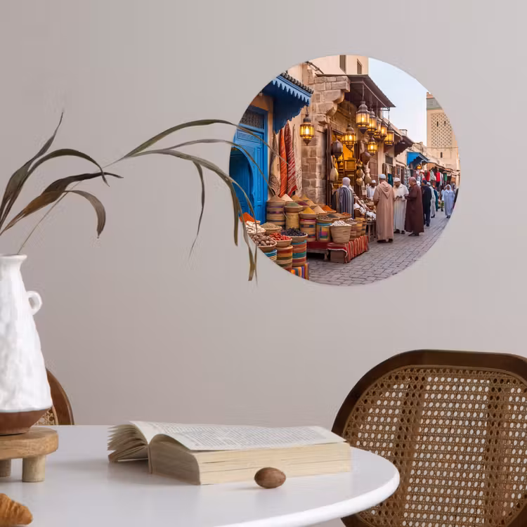 Runde Tapete - Markt – Orientalisch – Farbenfroh - Markt - Oosters - Kleurrijk Wandcirkel behangsticker klein