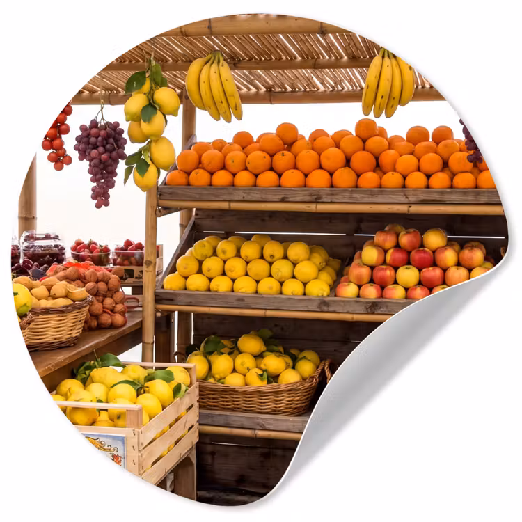 Runde Tapete - Marktstand – Obst – Frisch - Marktkraam - Fruit - Vers Wandcirkel behangsticker klein